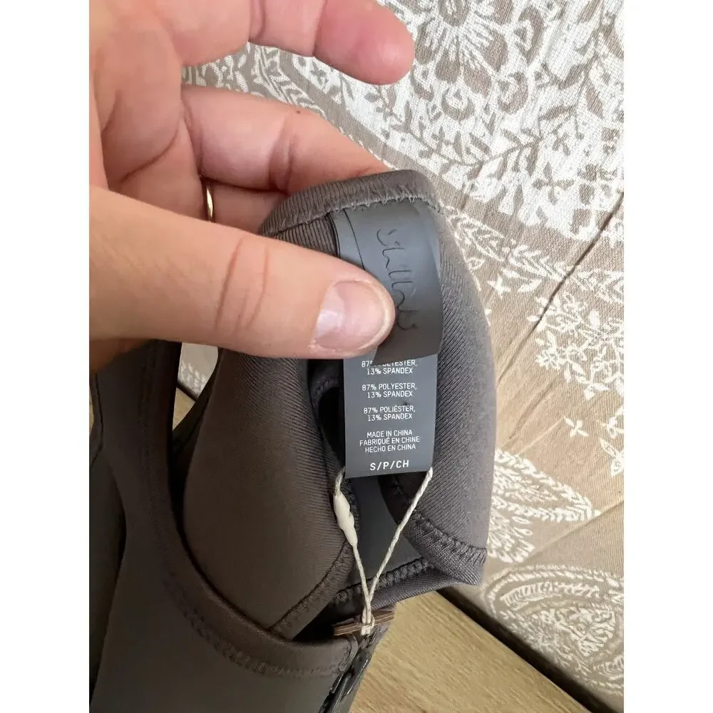 SKIMS Rubberized Scuba Swim Scoop Neck Bikini Top Grey Chalk Size S